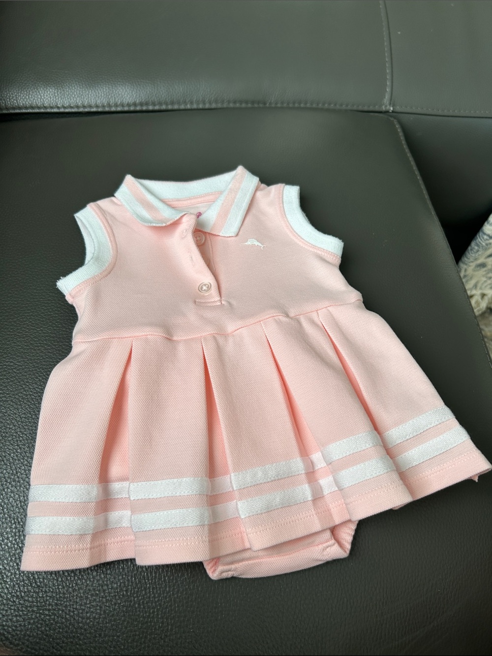 Tommy Bahama Pink Sleeveless Polo Dress Onesie with White Trim
